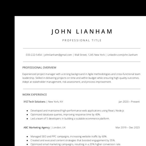 ATS Friendly Resume Template Word, Pages, Google Docs